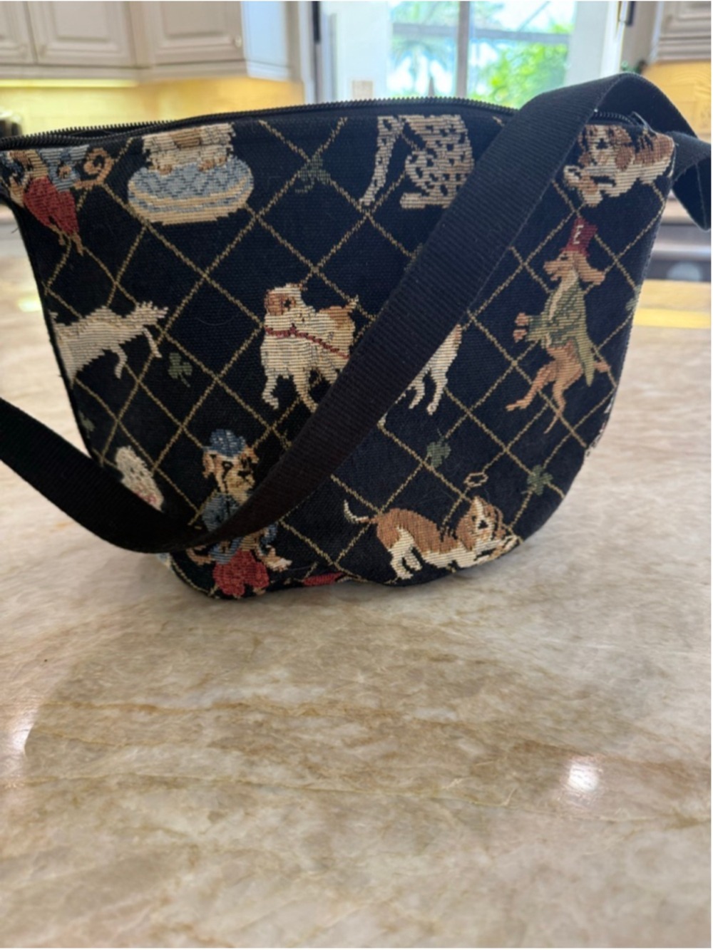 Doodle Bags all over dog print embroidered Shoulder Bag black puppies playing